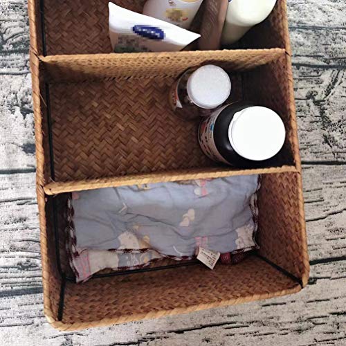 DOITOOL Wicker Storage Basket Coffee Station Organizer Handwoven Natural Seagrass Storage Baskets Rectangular Handmade Wicker Baskets 3 Section Tray Wicker Storage Basket Coffee Station Organizer