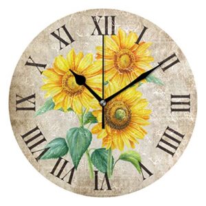 oreayn vintage sunflower wall clock for home office bedroom living room decor non ticking colorful