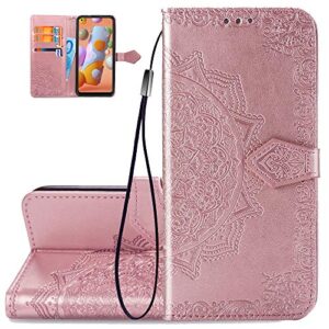 asdsinfor compatible with xiaomi redmi note 9 case stylish advanced wallet case credit cards slot with stand for pu leather shockproof flip magnetic compatible with redmi 10x 4g mandala rose gold sd