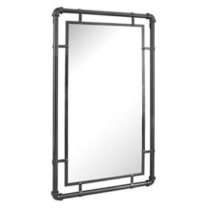 stonebriar rectangular industrial black metal pipe hanging wall mirror, 29.1" x 16.7"