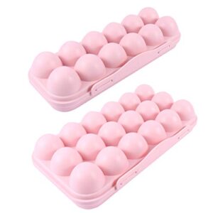 doitool 2pcs plastic egg holder for refrigerator deviled egg tray with lid,kitchen shockproof plastic egg storage container for fridge (pink)
