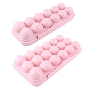 DOITOOL 2PCS Plastic Egg Holder for Refrigerator Deviled Egg Tray with Lid,Kitchen Shockproof Plastic Egg Storage Container for Fridge (Pink)