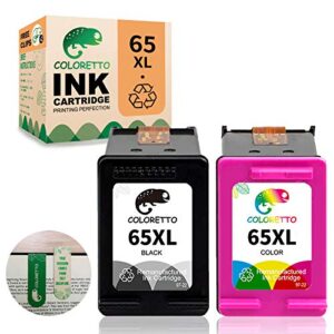 coloretto remanufactured printer ink cartridge replacement for hp 65xl for hp deskjet 2652 3722 3755 3758,envy 5052 5058 5010 5012(special edition include 2 bookmarks) (1 black+1 tri-color combo pack