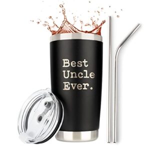 jenvio uncle gifts | best uncle ever | 20oz stainless steel laser etched travel tumbler/mug sliding lid and 2 straws | funny fathers day gift for uncle from niece, nephew, sister (20 ounce)
