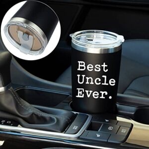 JENVIO Uncle Gifts | Best Uncle Ever | 20oz Stainless Steel Laser Etched Travel Tumbler/Mug Sliding Lid and 2 Straws | Funny Fathers Day Gift for Uncle From Niece, Nephew, Sister (20 Ounce)