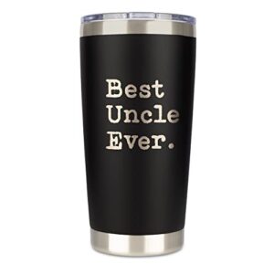 JENVIO Uncle Gifts | Best Uncle Ever | 20oz Stainless Steel Laser Etched Travel Tumbler/Mug Sliding Lid and 2 Straws | Funny Fathers Day Gift for Uncle From Niece, Nephew, Sister (20 Ounce)