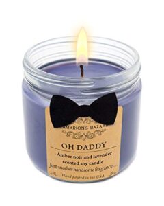 oh daddy candle - amber noir + lavender fragrance - large soy candle with tuxedo decor in a kraft box