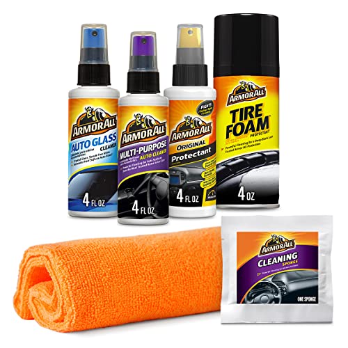 Car Wash and Car Interior Cleaner Kit by Armor All, Includes Towel, Tire Foam, Glass Spray, Protectant Spray and Cleaning Spray