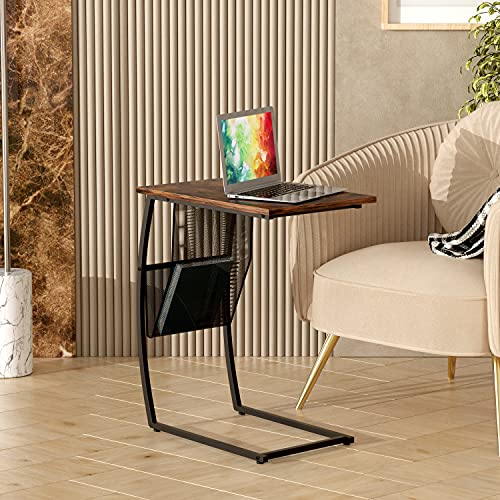 EKNITEY C Shape Side Table - End Table Vintage Small Sofa Table Couch Table with Storage Side Pocket for Living Room Bedroom Coffee Snack Laptop and Small Spaces