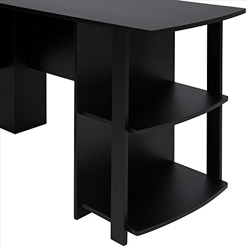 Wooden Desk for Office,L-Shaped Wood Right-Angle Computer Desk with Two-Layer Bookshelves, Black