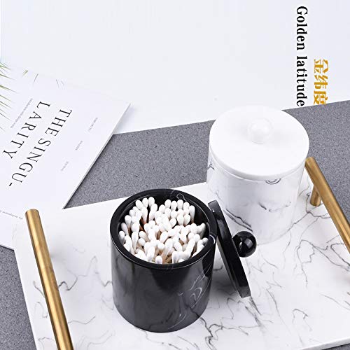 JHNIF Cylindrical Marble Striped Resin Cotton Swab Balls Holder with Lid.
