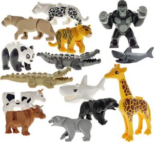 idea city animals building blocks bricks set mini zoo figures model crocodile panda shark various educational gift toys 100% compatible(14pcs)