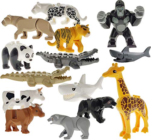 Idea City Animals Building Blocks Bricks Set Mini Zoo Figures Model Crocodile Panda Shark Various Educational Gift Toys 100% Compatible(14PCS)