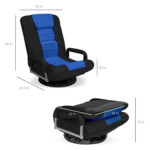 Best Choice Products Swivel Gaming Chair 360 Degree Multipurpose Floor Chair Rocker for TV, Reading, Playing Video Games w/Lumbar Support, Armrest Handles, Adjustable Foldable Backrest - Black/Blue