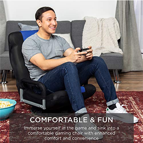 Best Choice Products Swivel Gaming Chair 360 Degree Multipurpose Floor Chair Rocker for TV, Reading, Playing Video Games w/Lumbar Support, Armrest Handles, Adjustable Foldable Backrest - Black/Blue