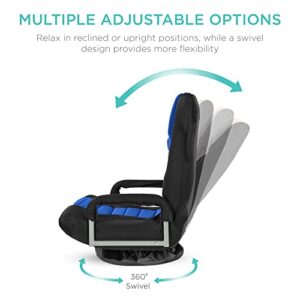 Best Choice Products Swivel Gaming Chair 360 Degree Multipurpose Floor Chair Rocker for TV, Reading, Playing Video Games w/Lumbar Support, Armrest Handles, Adjustable Foldable Backrest - Black/Blue