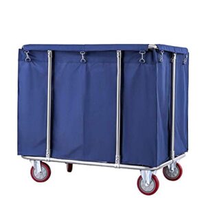 removable bags with laundry basket heavy duty linen cart on wheels, commercial hospital dirty rolling laundry cart, rectangle collecting cart for hotel, 400l capacity (color : blue)