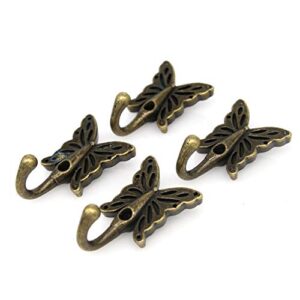 4 pcs vintage antique brass butterfly shaped wall hooks wall mounted hanger for coat cloths hat towel (length 1-3/8-in width 2-11/64-in)