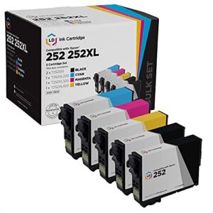 ld remanufactured ink cartridge replacements for epson 252 & 252xl (2 sy black, 1 xl cyan, 1 xl magenta, 1 xl yellow, 5-pack)