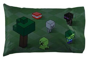 jay franco minecraft chibi craft 1 single pillowcase - double-sided kids super soft - bedding features creeper, enderman, zombie, & skeleton (official minecraft product)
