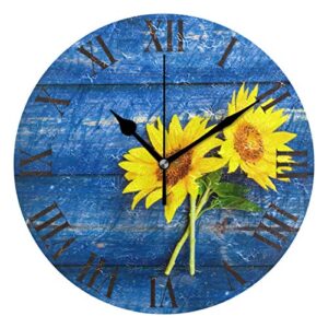 oreayn wooden sunflower wall clock for home office bedroom living room decor non ticking yellow blue