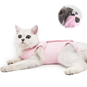cat professional recovery suit for abdominal wounds and skin diseases, e-collar alternative for cats and dogs, after surgey wear anti licking, recommended by vets（pink,m