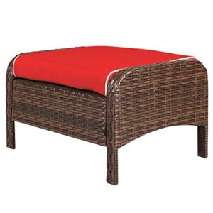 Tangkula 3 PCS Patio Rattan Wicker Furniture Set, 2 Ottomans & Coffee Table