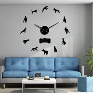 N / A DIY Wall Clock Doberman Pinscher DIY Acrylic Mirror Effect Big Wall Clock Doberman Large Time Clock Dobie Living Room Decorative Wall Watch Rustic Wall Clock Sticker