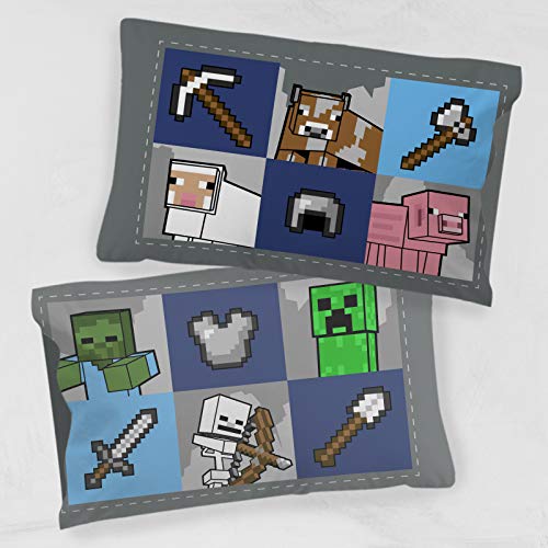 Jay Franco Minecraft Overworld 1 Single Pillowcase - Double-Sided Kids Super Soft - Bedding Features Creeper, Zombie, & Skeleton