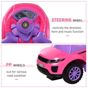 Aosom 3 in 1 Push Cars for Toddlers Kid Ride on Push Car Stroller Sliding Walking Car with Horn Music Light Function Secure Bar Ride on Toy for Boy Girl 1-3 Years Old Pink