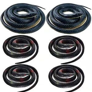fluffy 6 pieces large rubber snakes 52 inches and 31 inches realistic fake snakes black mamba snake toys for garden props to keep birds away, pranks, halloween decoration
