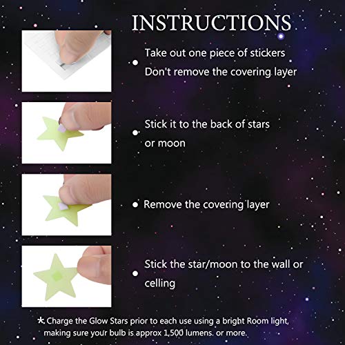 201 PCS Glow in The Dark Stars for Ceiling, 3D Glow Stars and Moon for Starry Sky,Wall Decals for Kids Rooms,Wall Stickers for Bedroom(200 Stars,1 Moon, 300 Adhesive)