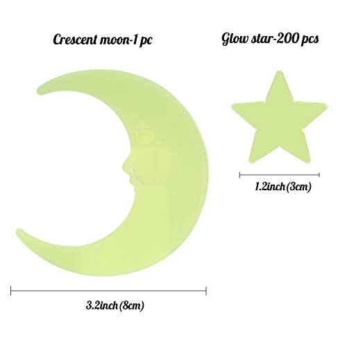 201 PCS Glow in The Dark Stars for Ceiling, 3D Glow Stars and Moon for Starry Sky,Wall Decals for Kids Rooms,Wall Stickers for Bedroom(200 Stars,1 Moon, 300 Adhesive)