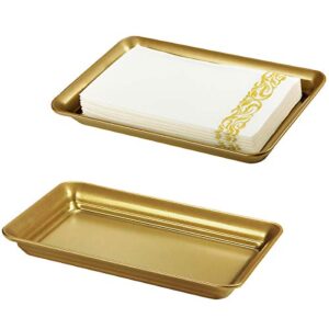 vintage farmhouse decor metal vanity tray(2 pack),countertop guest hand towel storage organizer tray dispenser, sturdy holder for perfume,cosmetics, jewelry, makeup bathroom organizer (gold)