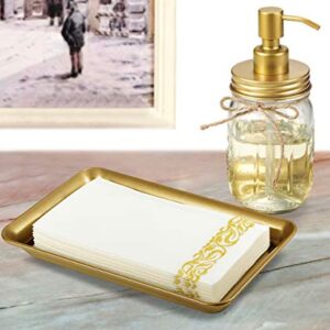 Vintage Farmhouse Decor Metal Vanity Tray(2 Pack),Countertop Guest Hand Towel Storage Organizer Tray Dispenser, Sturdy Holder for Perfume,Cosmetics, Jewelry, Makeup Bathroom Organizer (Gold)