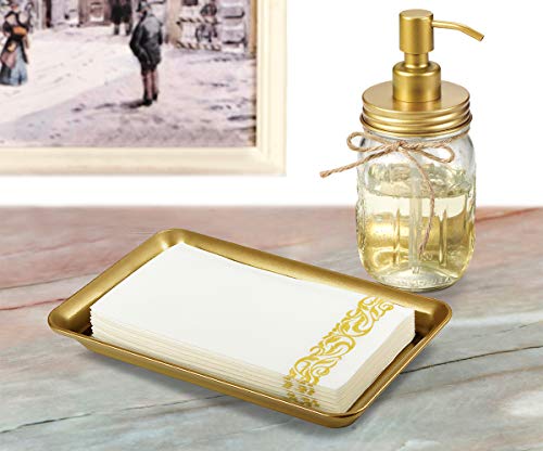 Vintage Farmhouse Decor Metal Vanity Tray(2 Pack),Countertop Guest Hand Towel Storage Organizer Tray Dispenser, Sturdy Holder for Perfume,Cosmetics, Jewelry, Makeup Bathroom Organizer (Gold)