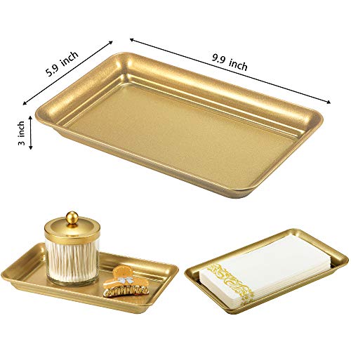 Vintage Farmhouse Decor Metal Vanity Tray(2 Pack),Countertop Guest Hand Towel Storage Organizer Tray Dispenser, Sturdy Holder for Perfume,Cosmetics, Jewelry, Makeup Bathroom Organizer (Gold)