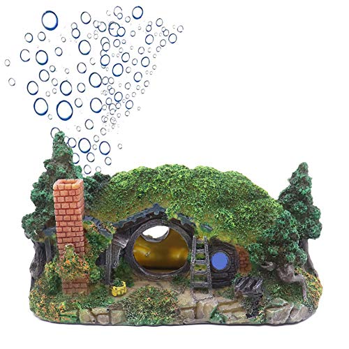 Ulifery Natural Aquarium Decoration Hobbit House Cave with Bubbler for Betta Hiding Reptile Hole House Shelter Fish Tank Ornament Rockery Landscaping Small