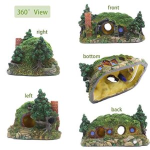 Ulifery Natural Aquarium Decoration Hobbit House Cave with Bubbler for Betta Hiding Reptile Hole House Shelter Fish Tank Ornament Rockery Landscaping Small