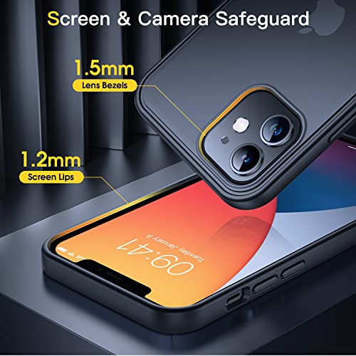 Humixx Full Body Protection for iPhone 12 Case, iPhone 12 Pro Case with Screen Protector + Camera Lens Protector (2 Pack), Shockproof Slim Protective Phone Case for iPhone 12/12 Pro 6.1''-Black