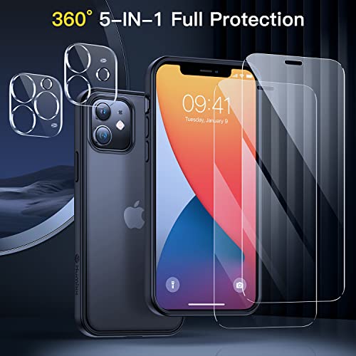 Humixx Full Body Protection for iPhone 12 Case, iPhone 12 Pro Case with Screen Protector + Camera Lens Protector (2 Pack), Shockproof Slim Protective Phone Case for iPhone 12/12 Pro 6.1''-Black