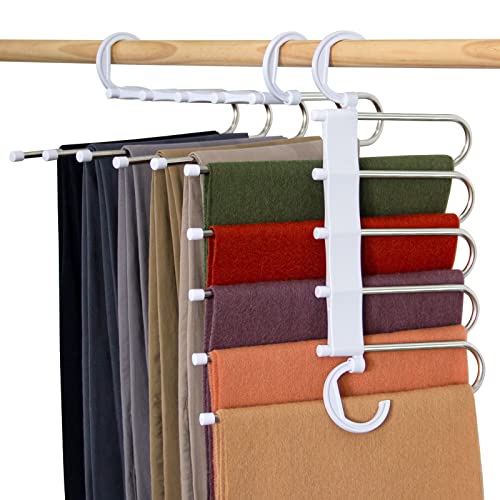 Hong Feng Pants Hangers Space Saving 2 Pack Multiple Layers Multifunctional Pants Rack Non-Slip Clothes Organizer for Trousers Scarves Slack (White)