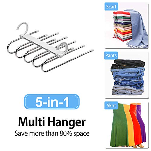 Hong Feng Pants Hangers Space Saving 2 Pack Multiple Layers Multifunctional Pants Rack Non-Slip Clothes Organizer for Trousers Scarves Slack (White)