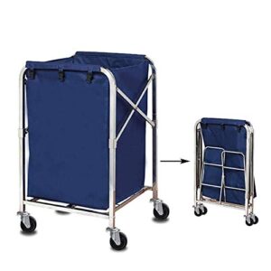 removable bags with laundry basket folding linen cart on wheels for commercial, industrial laundry hamper with blue canvas liner, hospital clothes storage cart，100 kg load