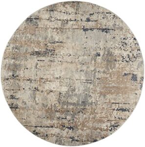 nourison concerto beige/grey 7'10" x roundarea rug, abstract, distressed, easy cleaning, non shedding, bed room, living room, dining room, kitchen, (8' round)
