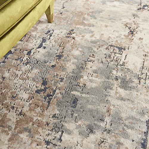 Nourison Concerto Beige/Grey 7'10" x roundArea Rug, Abstract, Distressed, Easy Cleaning, Non Shedding, Bed Room, Living Room, Dining Room, Kitchen, (8' Round)