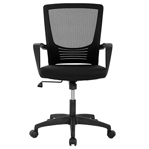 Home Office Chair Ergonomic Desk Chair Mesh Computer Chair Lumbar Support Modern Executive Adjustable Rolling Swivel Chair Comfortable Mid Black Task Chair, Black