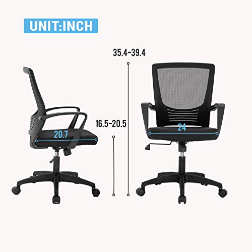 Home Office Chair Ergonomic Desk Chair Mesh Computer Chair Lumbar Support Modern Executive Adjustable Rolling Swivel Chair Comfortable Mid Black Task Chair, Black