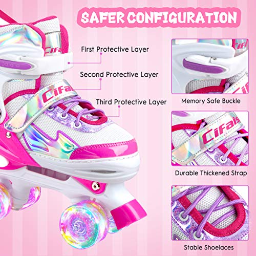 Roller Skates for Girls Boys Kids, Black Pink Purple 4 Sizes Adjustable Kids Roller Skates with Light up Wheels and Shining Upper Design, Roller Skates for Toddler Kids Ages 4-13