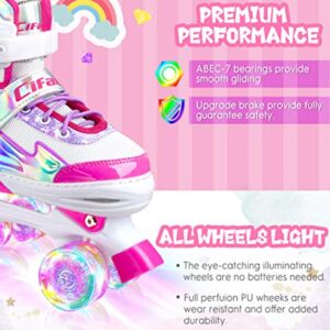 Roller Skates for Girls Boys Kids, Black Pink Purple 4 Sizes Adjustable Kids Roller Skates with Light up Wheels and Shining Upper Design, Roller Skates for Toddler Kids Ages 4-13